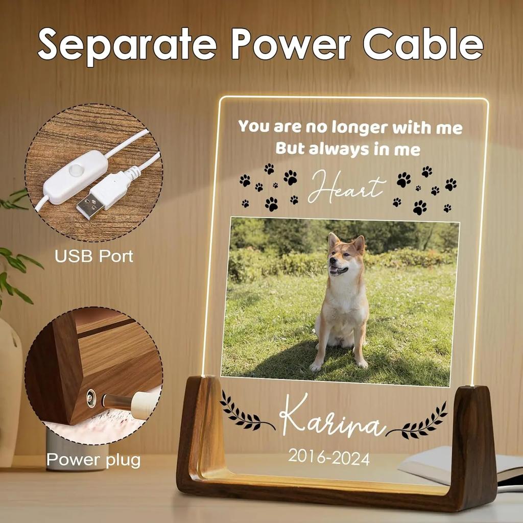 Personalized Pet Memorial Acrylic Night Light Engraved Photo with Name Sympathy Gift for Loss of Dog Cat Heartwarming Pet Owner