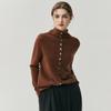 Damen Kaschmir-Strickjacke mit gerolltem Saum - Herbst/Winter Neuheit; Weicher, vielseitiger einreihiger Rollkragenpullover mit mehrknöpfigen langen Ärmeln