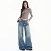 Retro blue washed wide-leg jeans women's autumn new high-waisted straight loose and thin floor-mopping pants