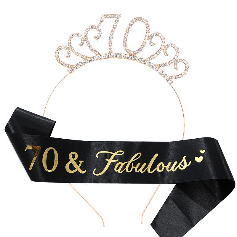 Birthday Number Crown, Headband, and Sash Set for Women: Ages 18, 21, 30, 40, 50, 60, 70