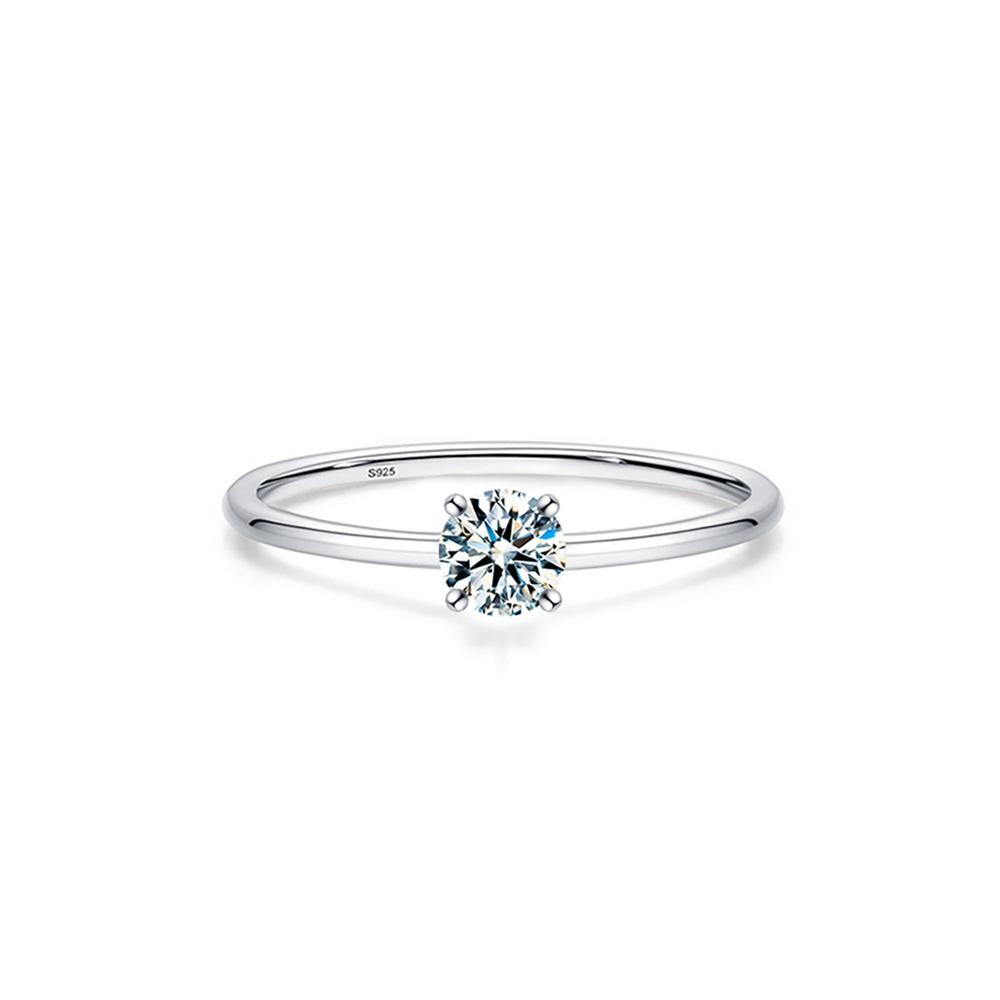 Vinregem 925 Sterling Silver 3EX VVS1 D Color Round Cut 4 MM 0.25CT Real Moissanite Diamonds Women Ring Wedding Party Fine Jewelry Gifts