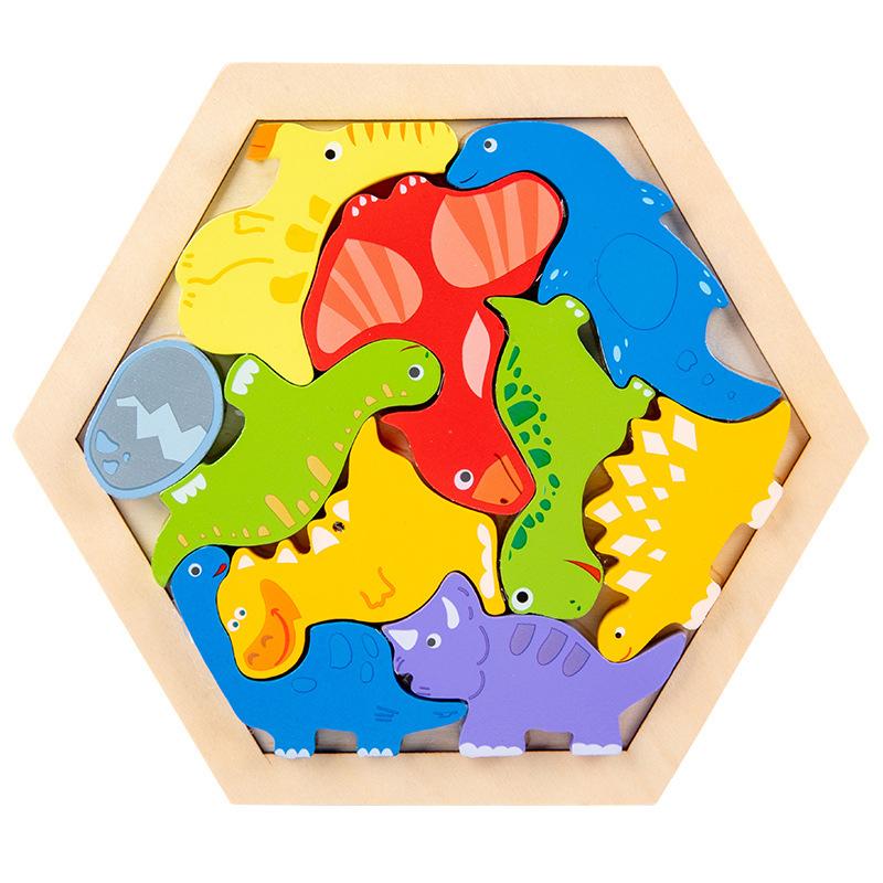 Wooden Jigsaw Puzzle Kids Toy Cartoon Dinosaur Animal Wood Puzzles Game Baby Montessori Educational Toys For Children