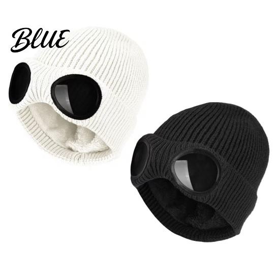 Soft Fleece Lined Snow Proof with Goggles 2Pcs Hats Winter Hat Warm Knit Outdoor Cycling