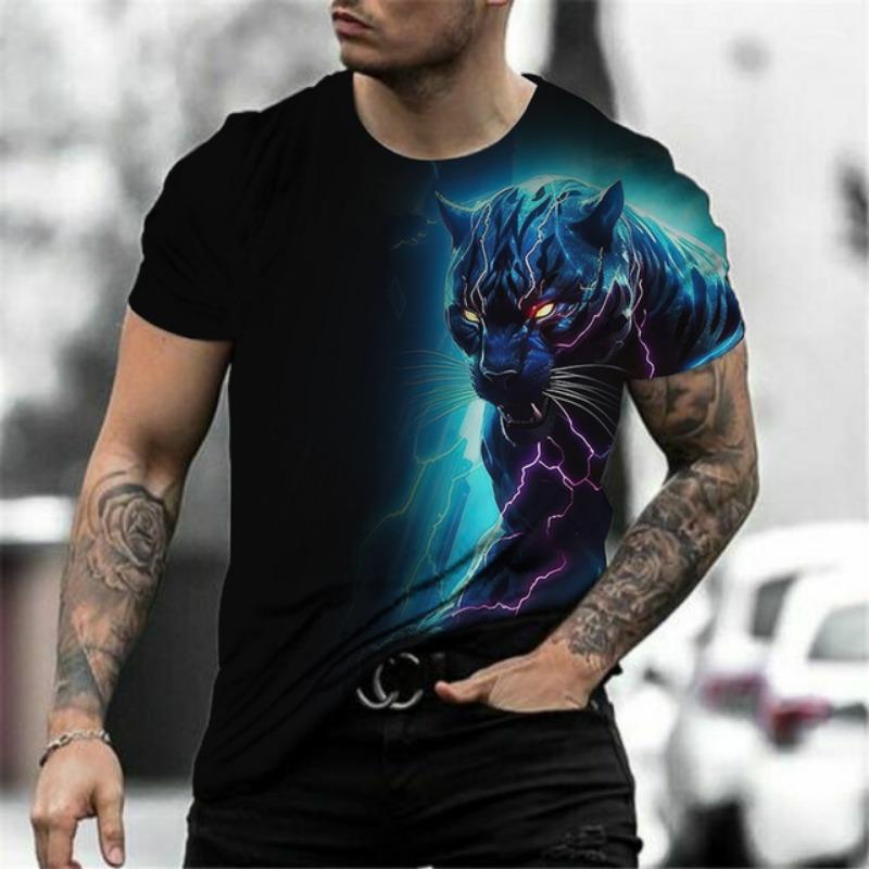 Animal T-Shirt Men 3D Leopard Printed Short Sleeve Tops Fashion Street Hip Hop T Shirt Oversized Tee Shirt Men Summer Clothing