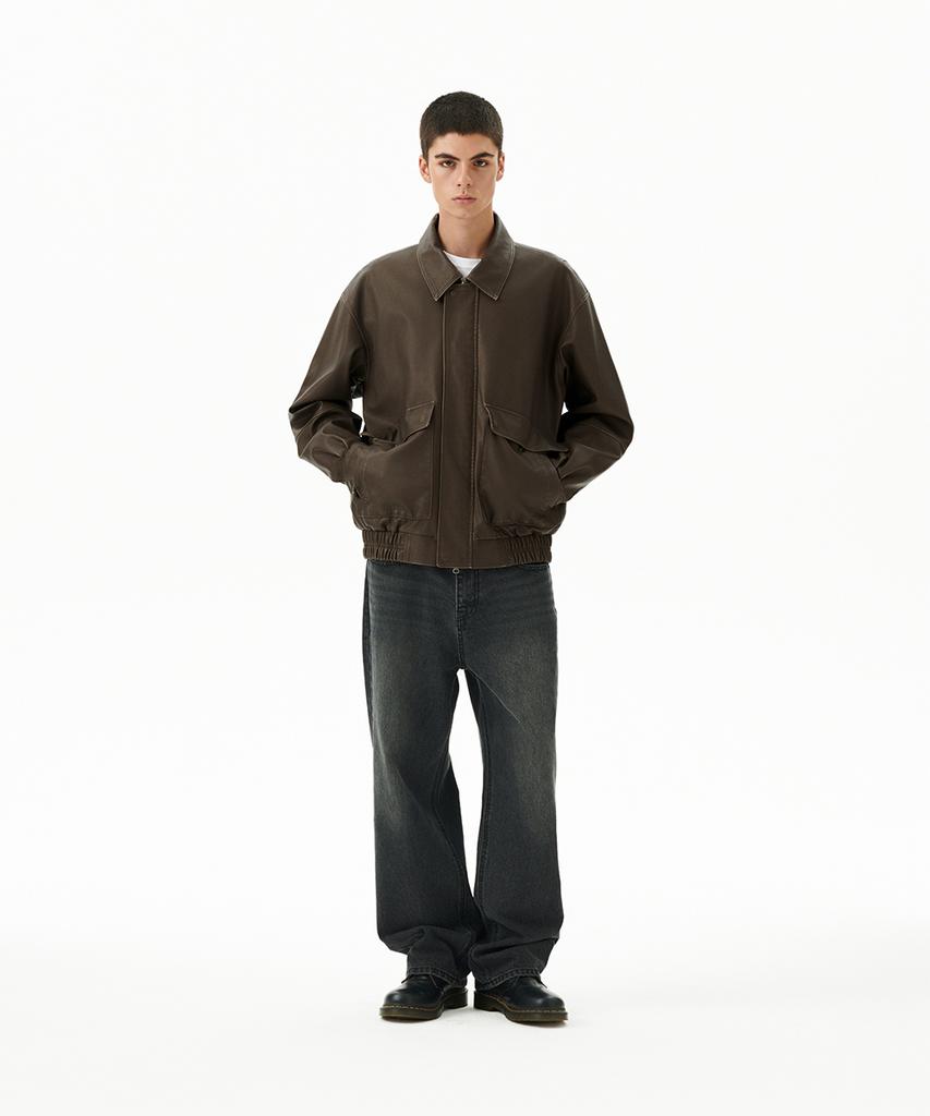 Mahagrid Washed Faux Leather Blouson Brown(Mg2Efmb940A)