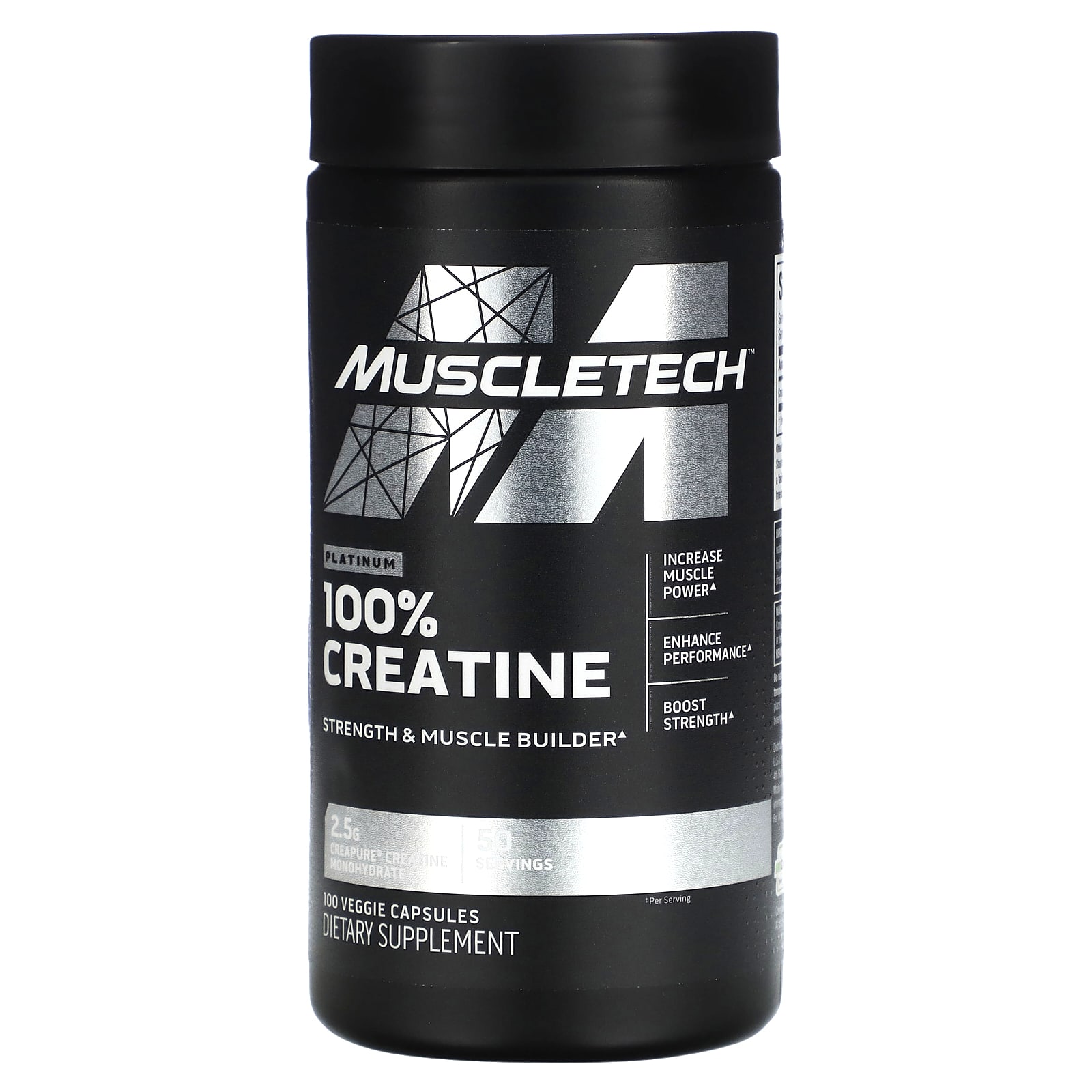 

Platinum 100% Creatine, Veggie Capsules 100 (1.25g per capsule)