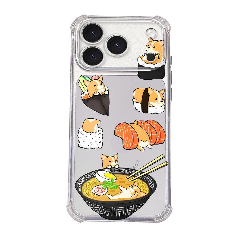 Internet celebrity same cute corgi sushi TPU transparent anti-drop soft case Apple 14/15promax mobile phone case