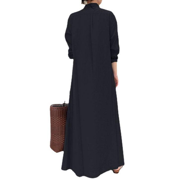 Sommermode Damen Elegantes Hemdkleid Muslimisches Kleid Großer Revers Knopf Baumwolle Hanf Druck Locker Sonne Lange Kleider