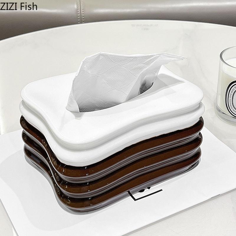 Creative Multi Layer Folding Tissue Box Coffee Table Desk Decoration Wrinkle Ceramic Tissue Box Bedside Table Paper Towel Case