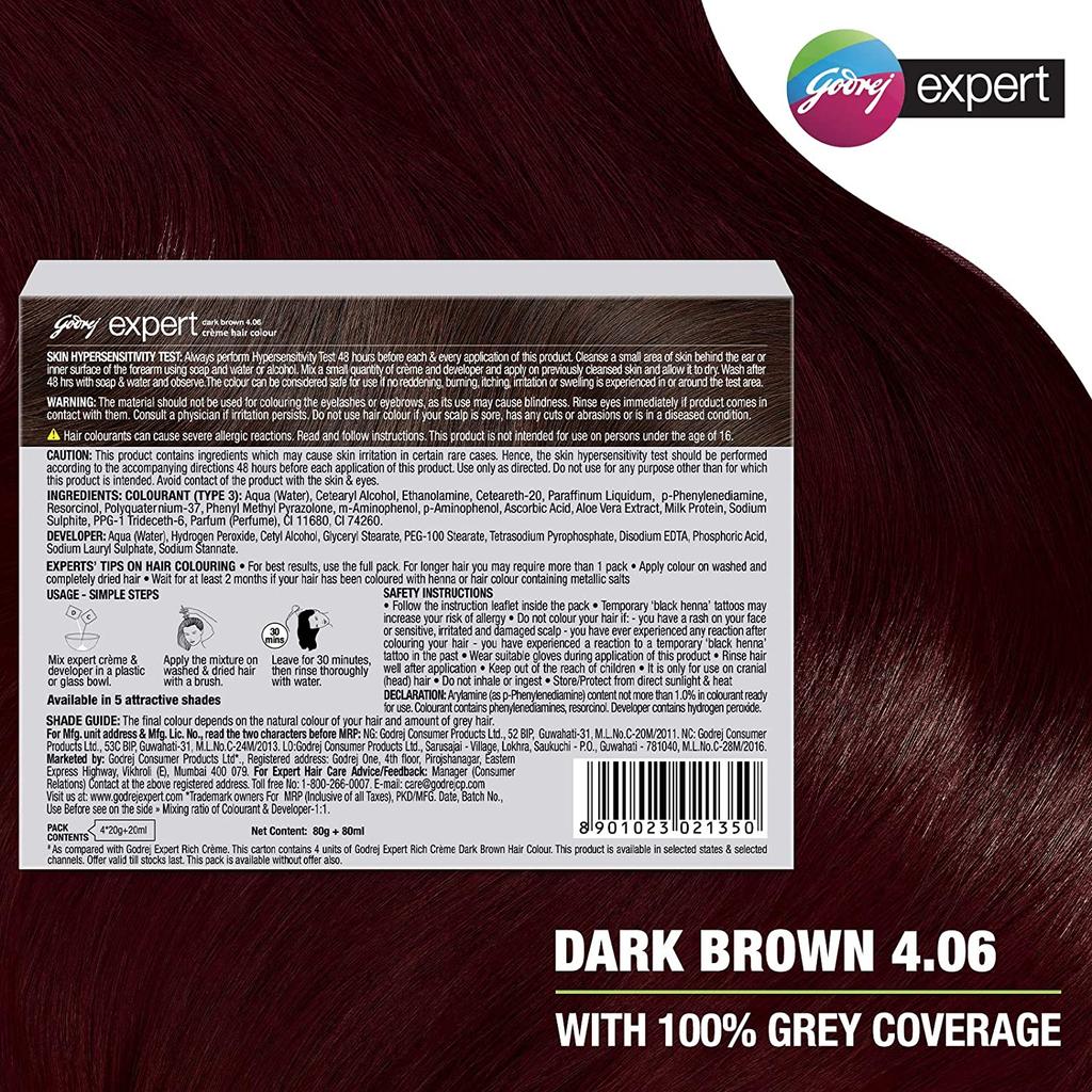 Krémová barva na vlasy, tmavě hnědá (40 g), Expert Creme Hair Color Dark Brown, Godrej