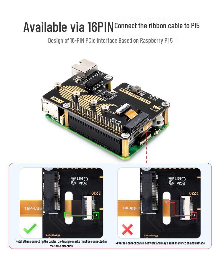 Raspberry Pi 5th Gen M.2 PCIe to Gigabit Ethernet HAT+ Board, 5Gbps Speed, Driver-Free SSD Boot