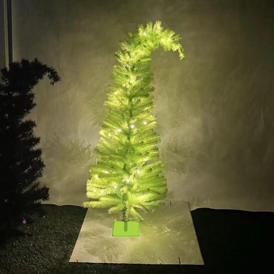 Lighted Pine Needle Christmas Tree Top Curved Artificial Green Xmas Tree with String Light for Tabletop Centerpiece Holiday Indoor Decor
