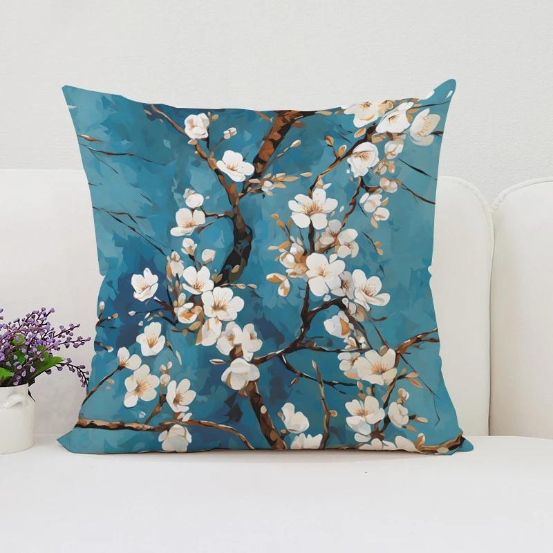 Japanese Cherry Blossom Cushion Cover 45X45 Cushions Covers Pillow Covers Decorative Luxury Pillowcase 45*45 Bed Pillowcases