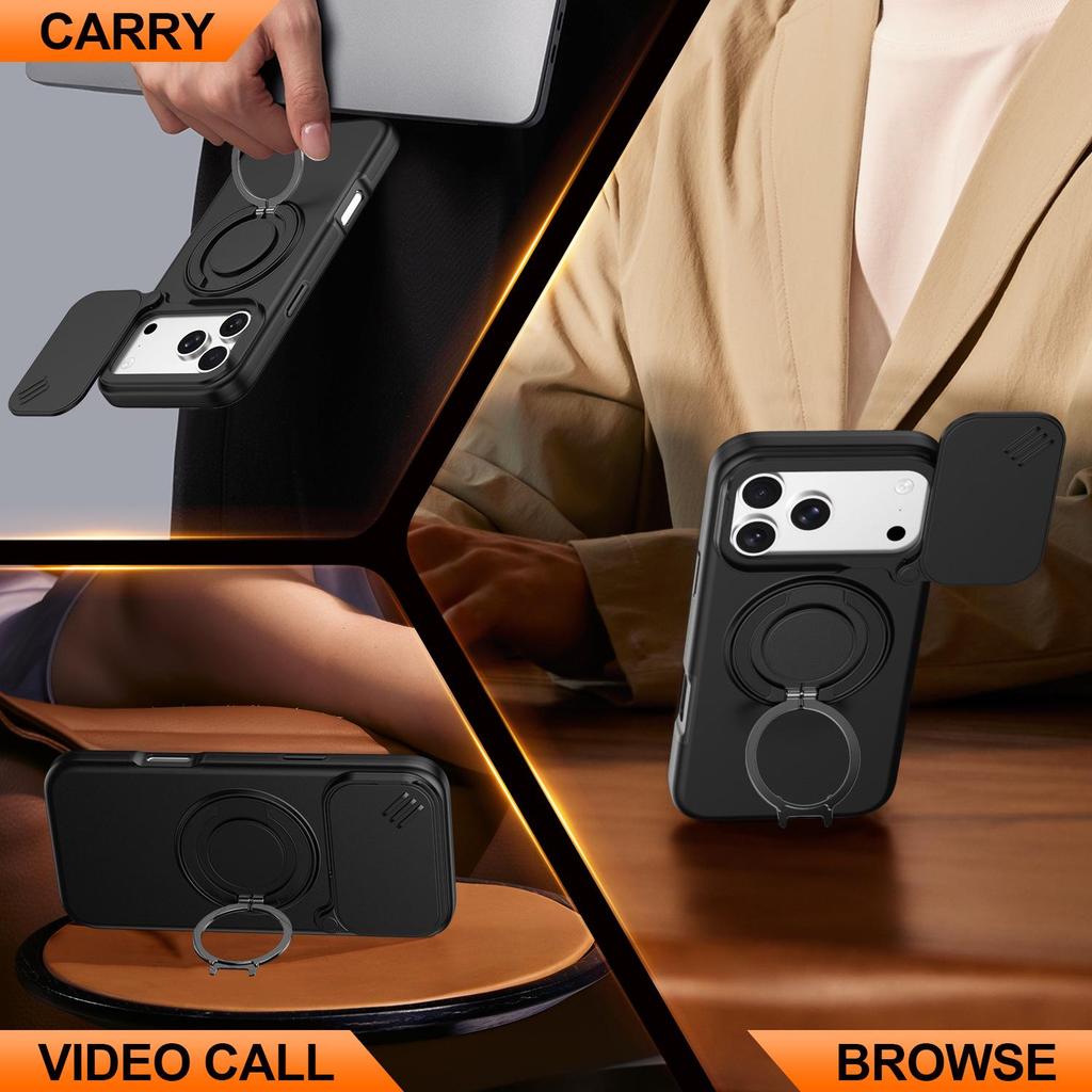 Funda Compatible para iPhone 17 PRO: Cubierta de Lente, Soporte Magnético de 360°, Diseño a Prueba de Caídas para Modelos 15-16