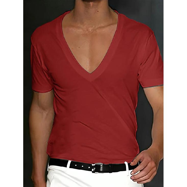 T-shirt da uomo Estate Uomo Scollo a V Colore Unico Vestibilità Slim Sottile Casual T-shirt Manica Corta Top