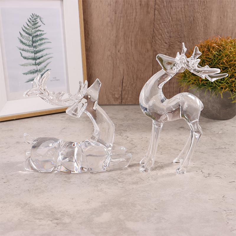 

1Pc Deer Figurines Desktop Ornament Transparent Elk Reindeer Sculpture 9*13cm