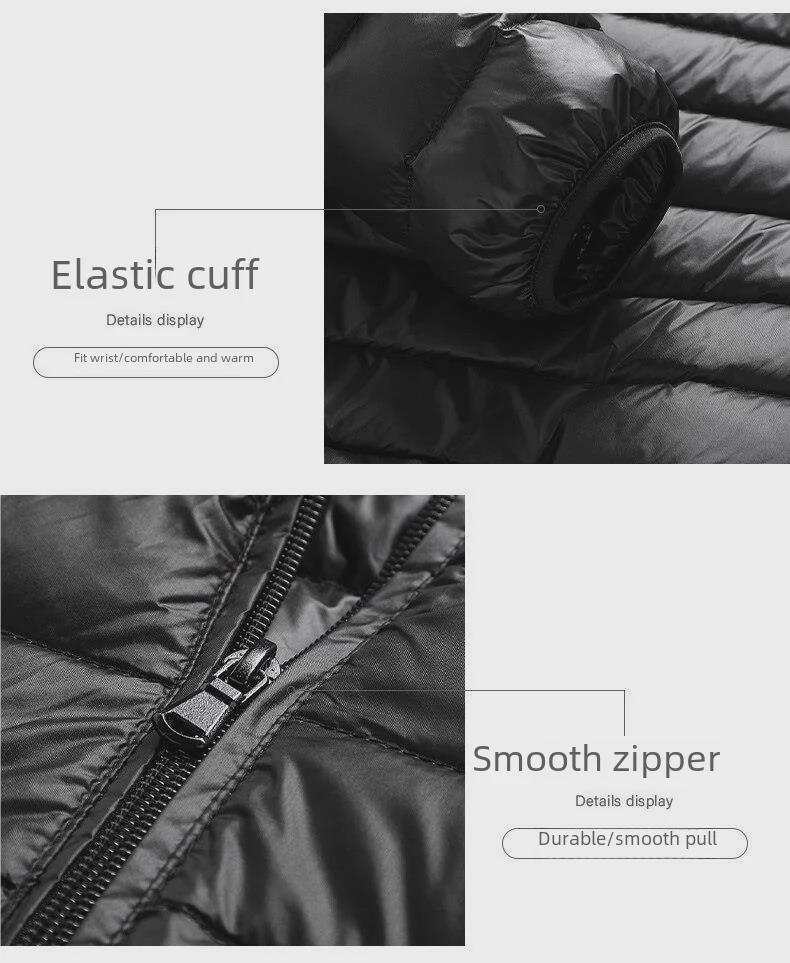 Чоловіча легка пухова куртка 2023 - Тонка, з капюшоном, коміром-стійкою, короткого стилю, великі розміри в наявності для людей середнього віку та молодих дорослих