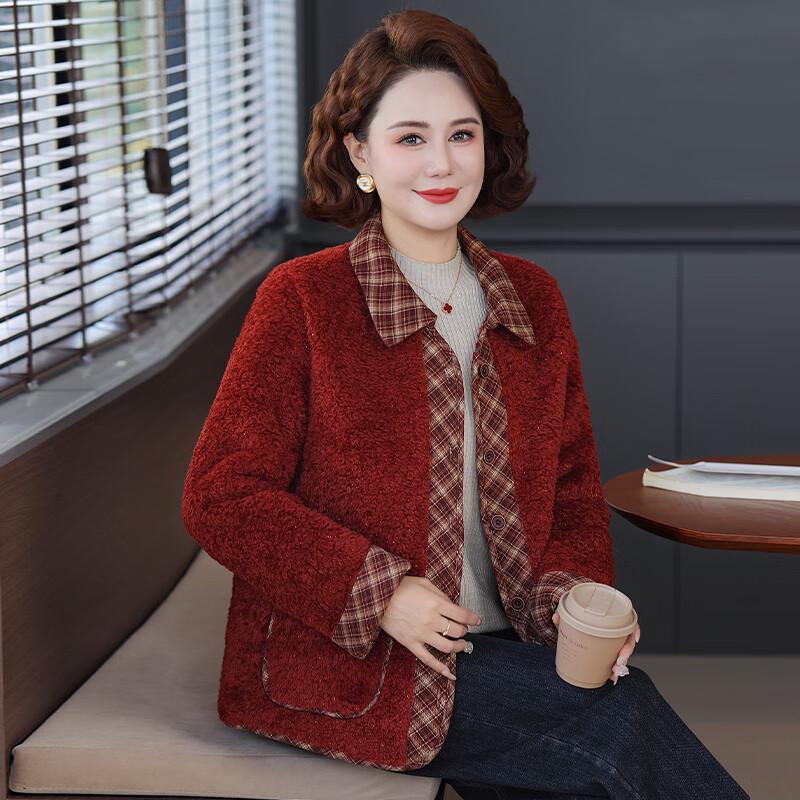 Mid-Aged Women's Plush Lambswool Winter Jacket