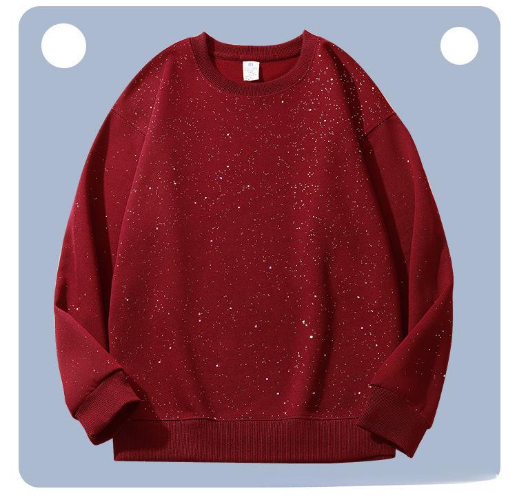 Autumn Retro Unisex Heavyweight Hoodie: Baby's Breath Hua Cotton Crew Neck Sweatshirt