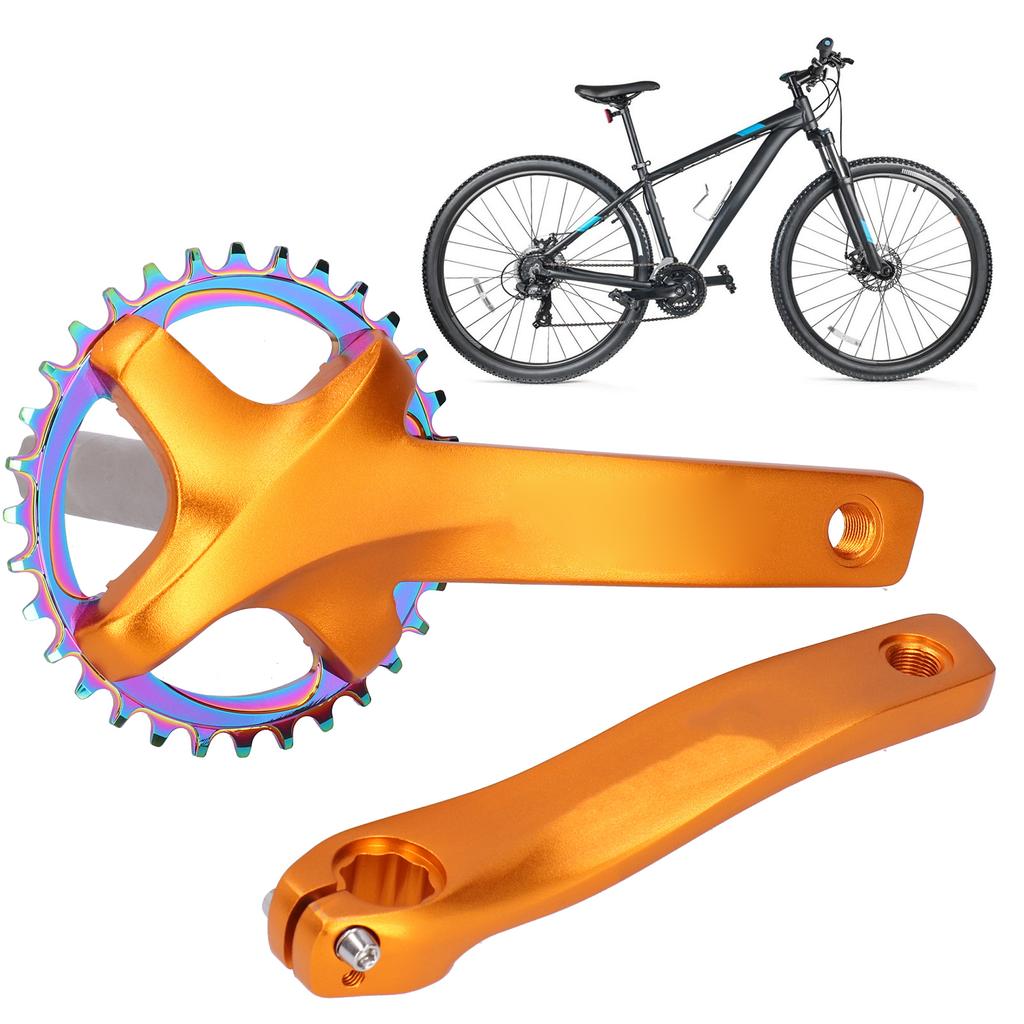 ZK‑22 Bike Crankset with Bottom Bracket 34T Single Speed Crank Set Chainwheel Aluminium AlloyGold