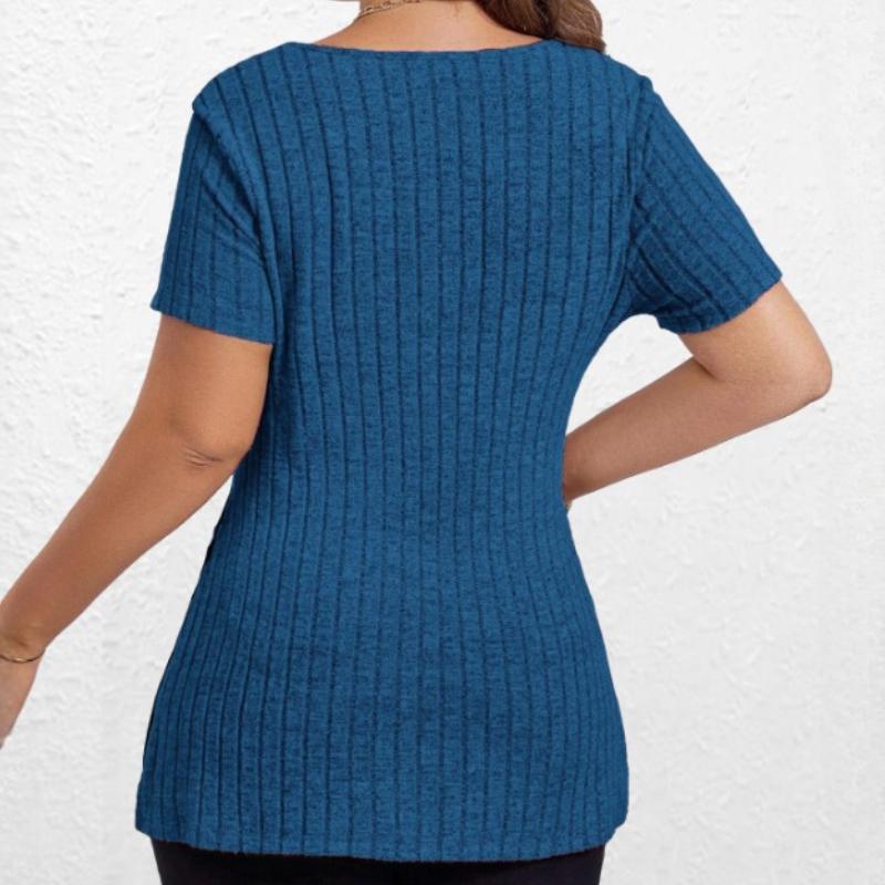 BITCED Spring Summer Fashion Solid Colour Women's Tops V-Neck Pit Stripe Short Sleeve Split Pullover T-Shirt