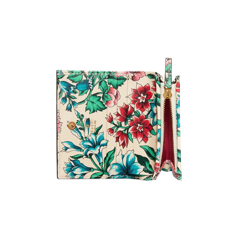 Gucci Diana Bamboo Double G Logo Floral Print Leather Card Holder Women's White/Multicolor