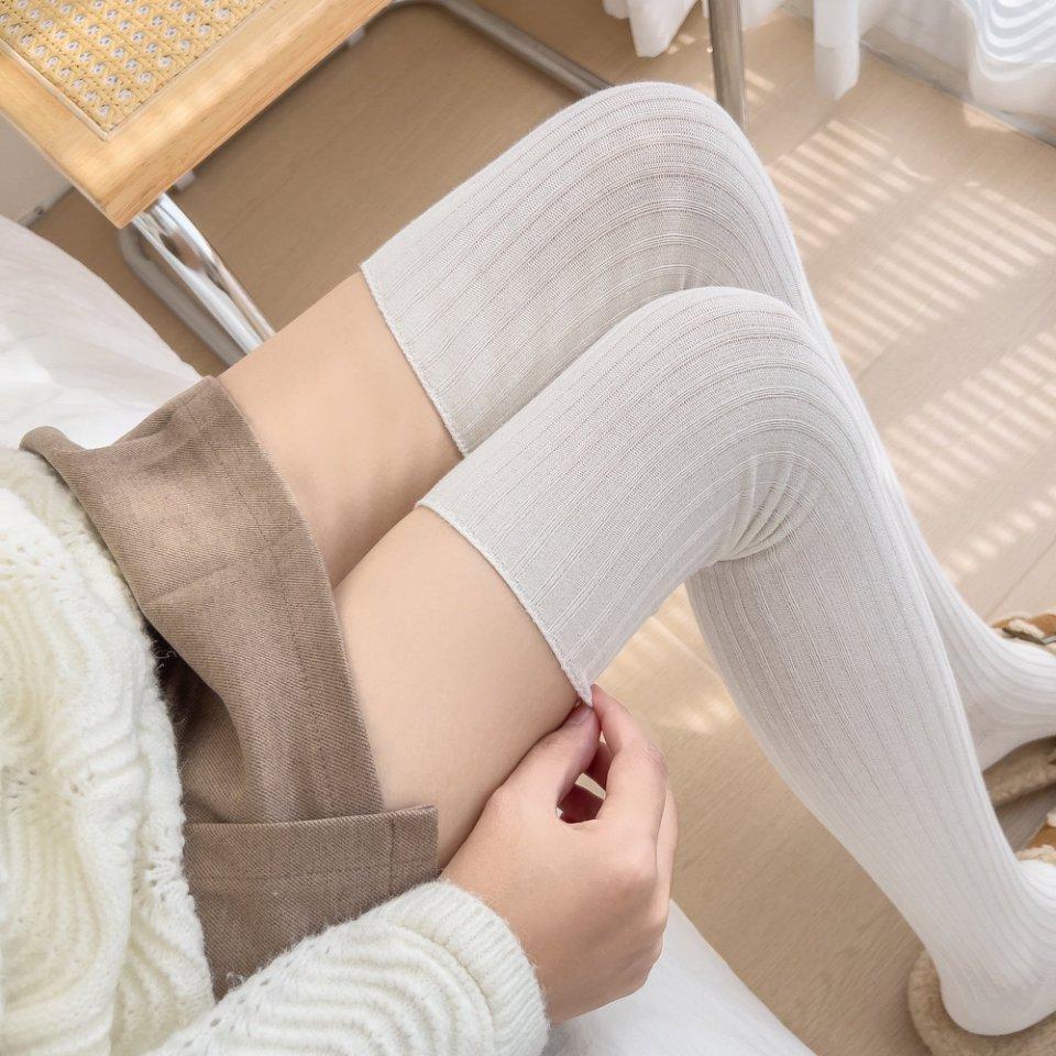 Solid Color Over-the-knee Socks, Three-dimensional Pit Striped Calf Socks, Versatile Boot Socks, Simple School Style, Over-the-knee Breathable