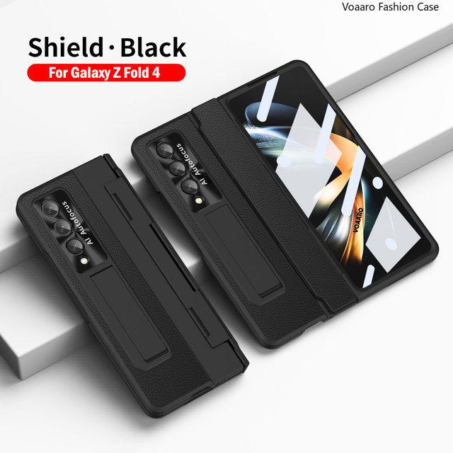 

Защитный чехол с выравнивающим шарниром для Samsung Galaxy Z Fold 4, кожаный чехол-держатель-подставка с покрытием переднего экрана, стеклянная пленка For Galaxy Z Fold 4