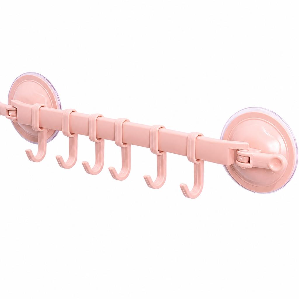 Suction Cup 6 Hook Hanger Adjustable Sliding Plastic Towel Rack Detachable Wall-mounted Storage for Bathroom Kitchen