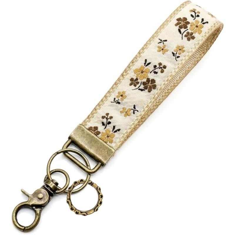 Double Sided Embroidered Fabric Keychain Wrist Strap with Webbing Label Decorative Fabric Keyring Suitable for Travelers
