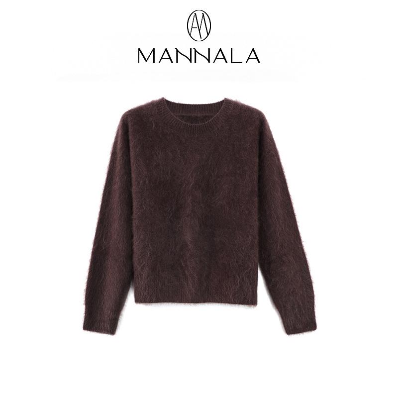 Classic Round Neck Cashmere Sweater - Autumn/Winter, Short, Brushed Wool, Flocked, Simple Design.