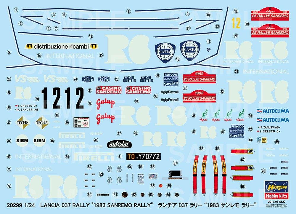 Hasegawa Lancia 037 Rally 1983 Sanremo Rally Plastic Model 20299 1/24