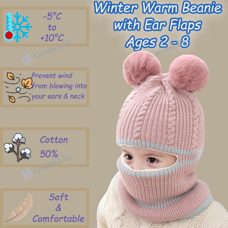 Baby Winter Hat Knitted Beanie with Ear Flaps Warm Windproof Stocking Cap for Newborn Infant Boys & Girls Korean Style Cute Kids Cap