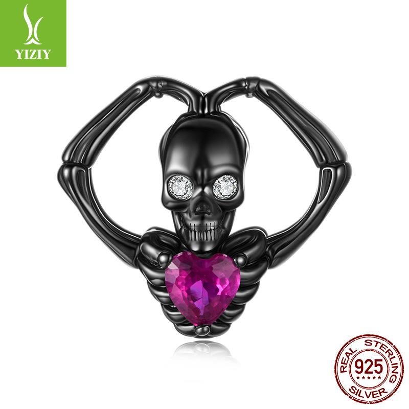 Halloween Than Heart Skull Beading Accessories Funny Festival S925 Silver Plated Black Gold Beads Beading