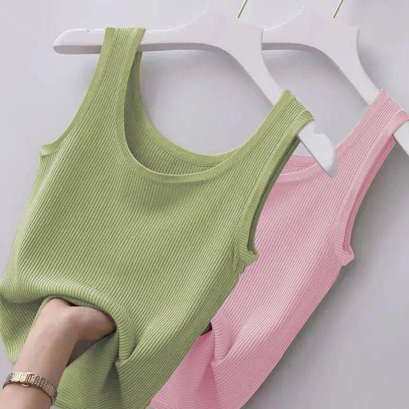 Ribbed Ice Silk Plus Size Tank Top for Women - Sleeveless, Slim Fit, Ideal for Layering or Wearing Alone in Spring/Summer. No Chest Pads.
