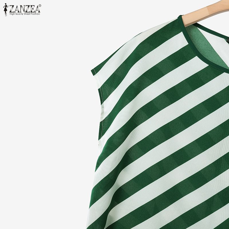 ZANZEA Women Short Sleeve Stripe Blouse and Pants Casual Two Piece Sets