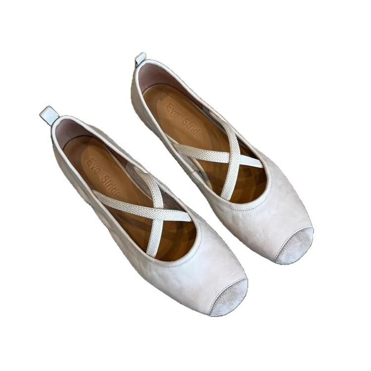 Super soft lambskin~ Retro French single shoes women's flat ballet shoes shallow mouth evening shoes cross belt Mary Jane shoes