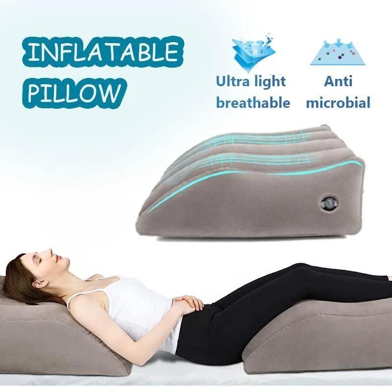 Inflatable Leg Elevation Pillow Flocked Pvc Wedge Foot Rest Cushion Portable For Travel Home Reading Relax