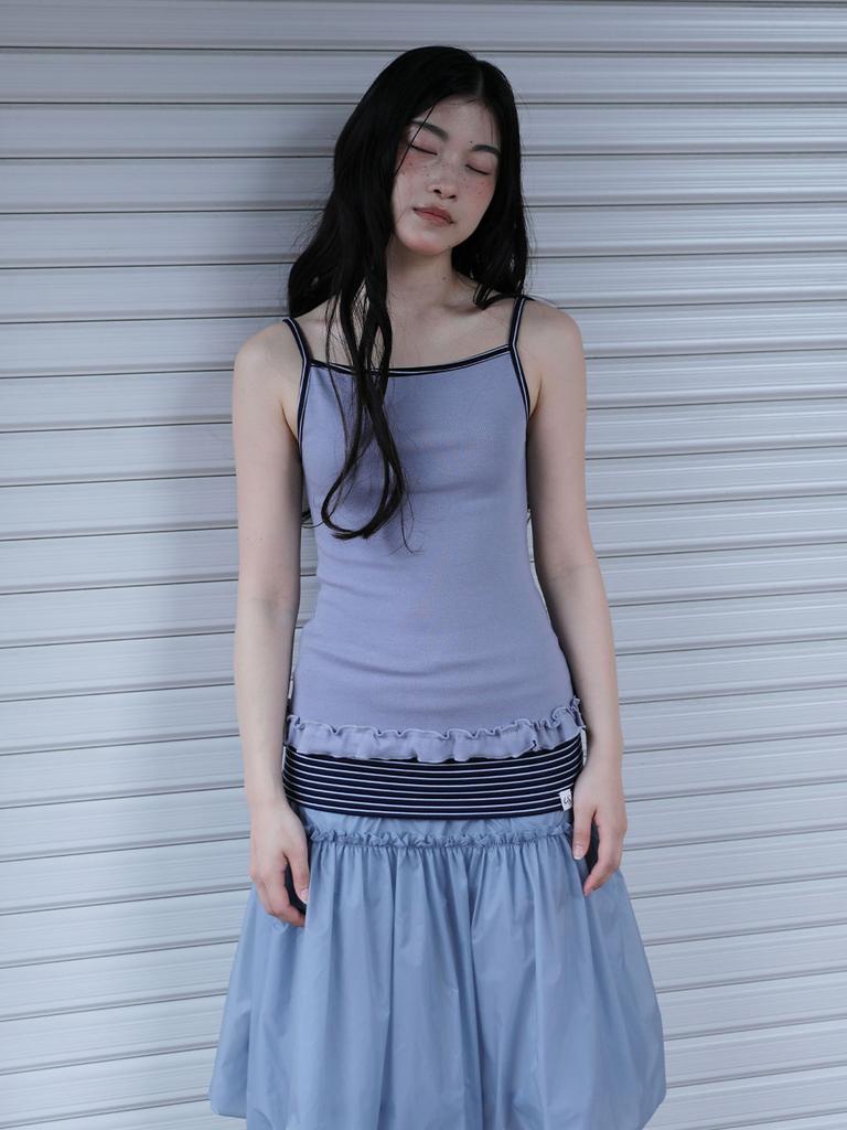 Eogeulliswedou Striped Frill Contrast Sleeveless (Blue)