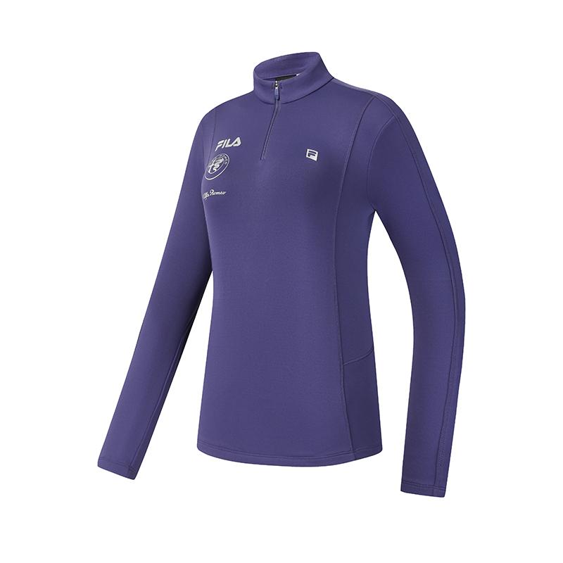 

FILA Ski Series Fleece Lined Warm Fashion Slim Fit Simple Casual Sports Knit Long Sleeve T-Shirt Women Tops Ding-Rui-Purple A11W546204FDP M