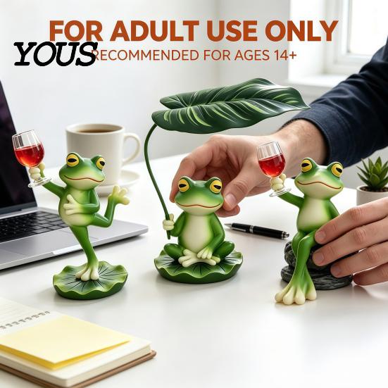 Resin Animal Statues for Patio Funny Frog Figurine, Novelty Sitting Dancing Sculpture with Waterproof Lawn Ornaments Landscaping Lotus Leaf/Wine Glass
