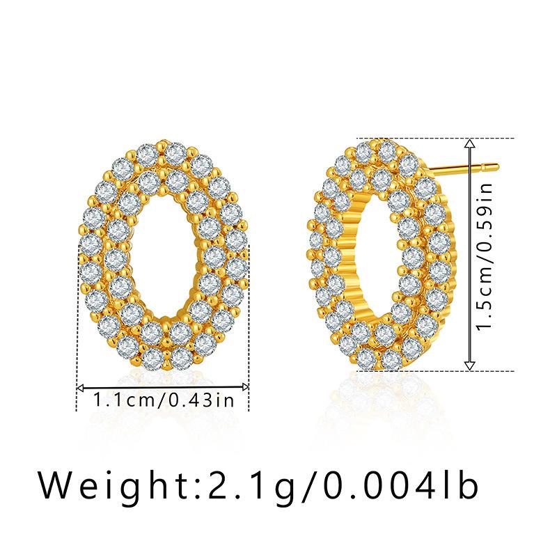 Brass Plated 18k Gold Small Zircon Inlaid Hollow Round Delicate Stud Earrings For Women