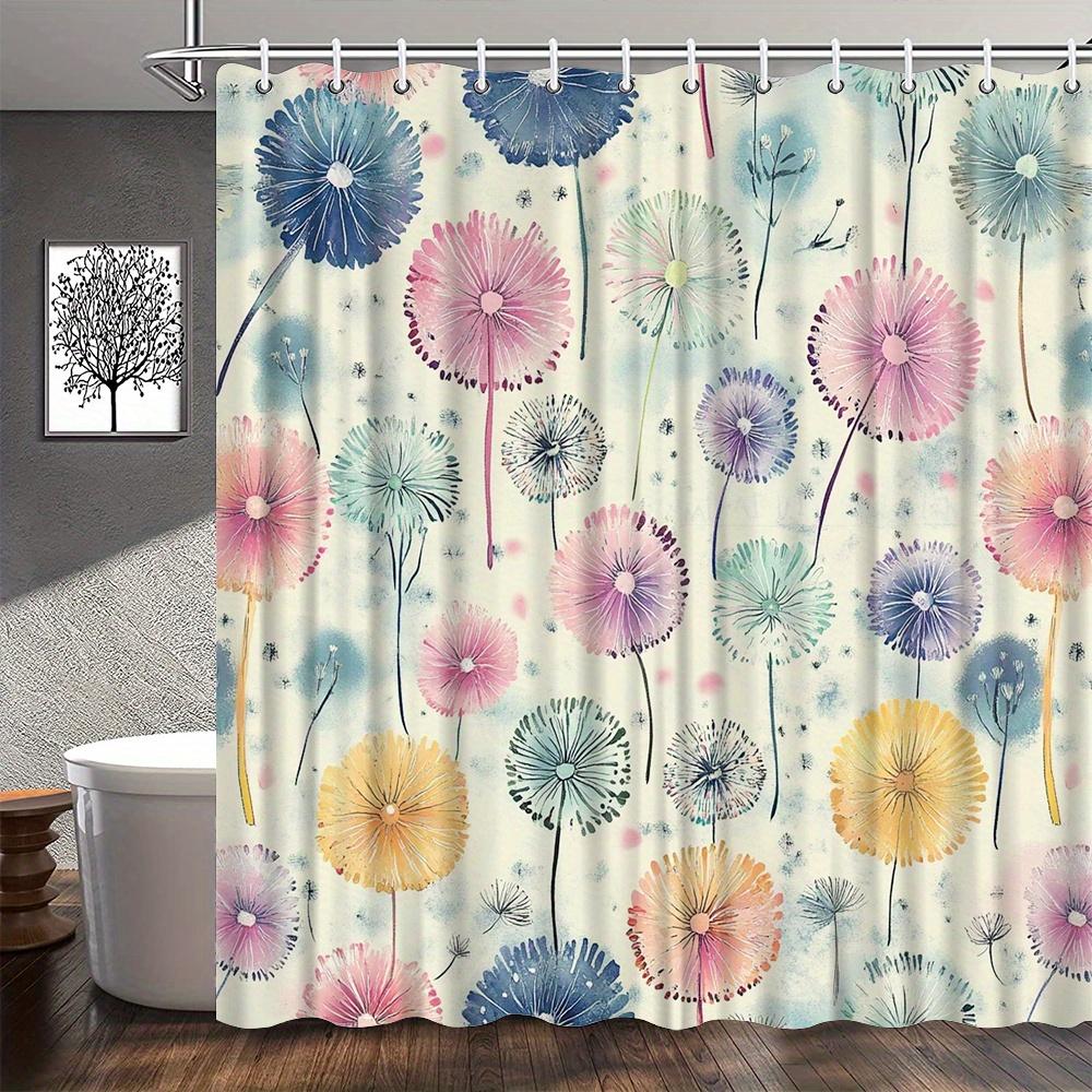 

1Pc Watercolor Dandelion Shower Curtain - Soft Pastel & Yellow Orange, Polyester, Washable, 12 Hooks, 70X70In, All-Season Decor W60H190(CM)-1 Pcs