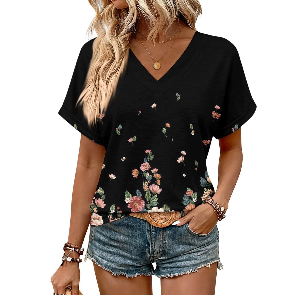 Womens Summer Tops  Short Sleeve V Neck Shirts Casual Dressy  Summer Blouses Tunic Top