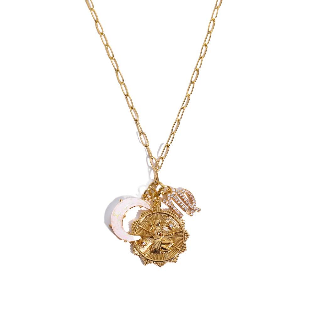 Crystal 12 Constellation Necklace Moon Sun Bohemian Golden Necklace Collarbone Chain Women  Girls