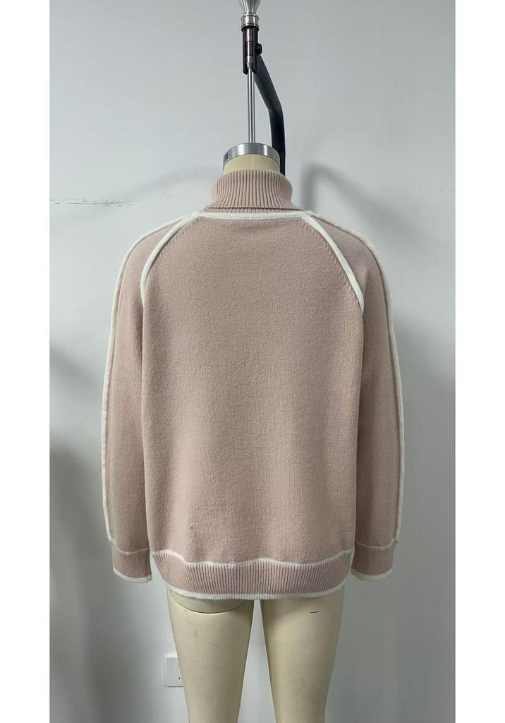Autumn Winter Women's High Neck Color Block Raglan Sleeve Loose Sweater