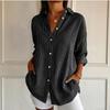 Women's Casual Loose Fit Long Sleeve Striped Shirt with Collar - Blouse Top for Everyday Wear