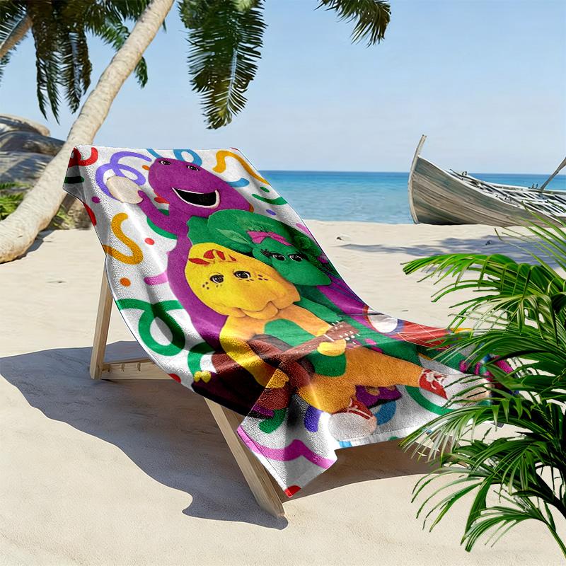 Barney Cartoon Print Beach Towel, Large Soft Quick Dry Towel for Beach Camping Swimming