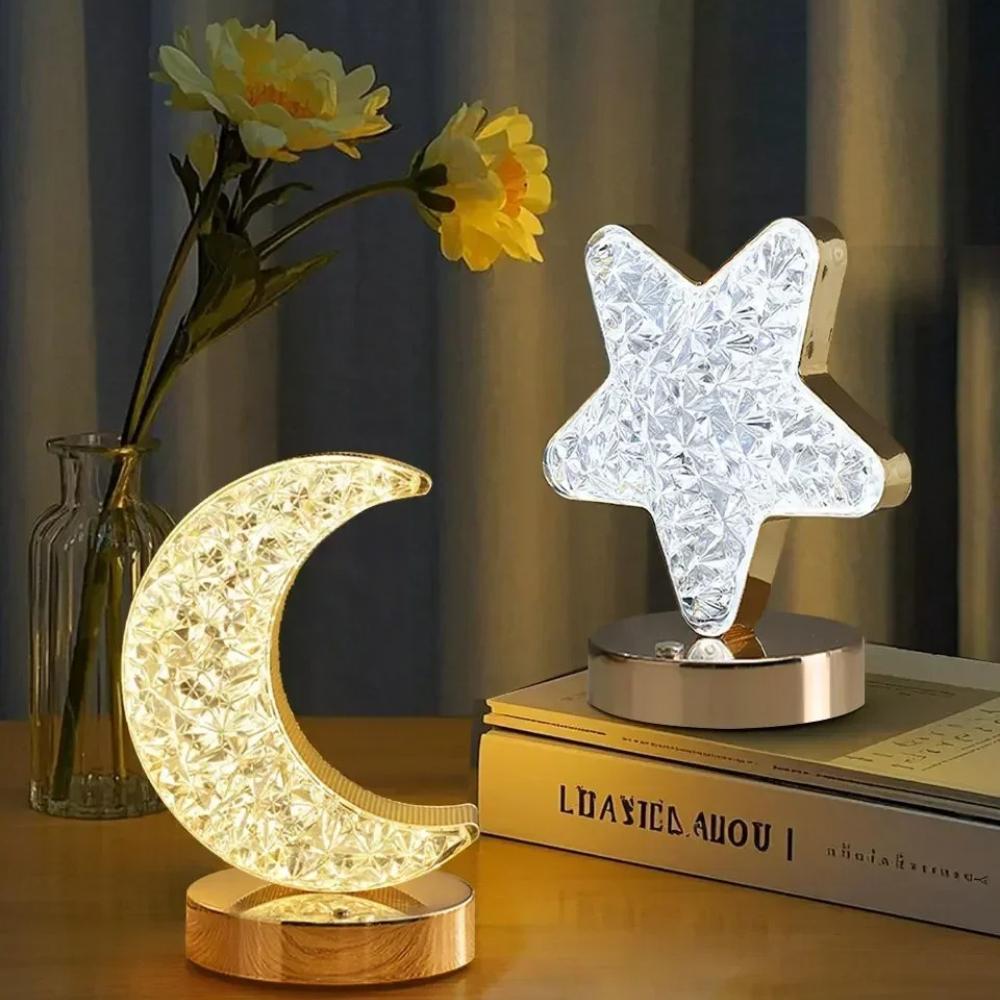Plug Powered Ramadan Starry Moon Night Light Touch Switch Stepless Dimming for Bedside Study Living Room Bedroom Decor Lighting