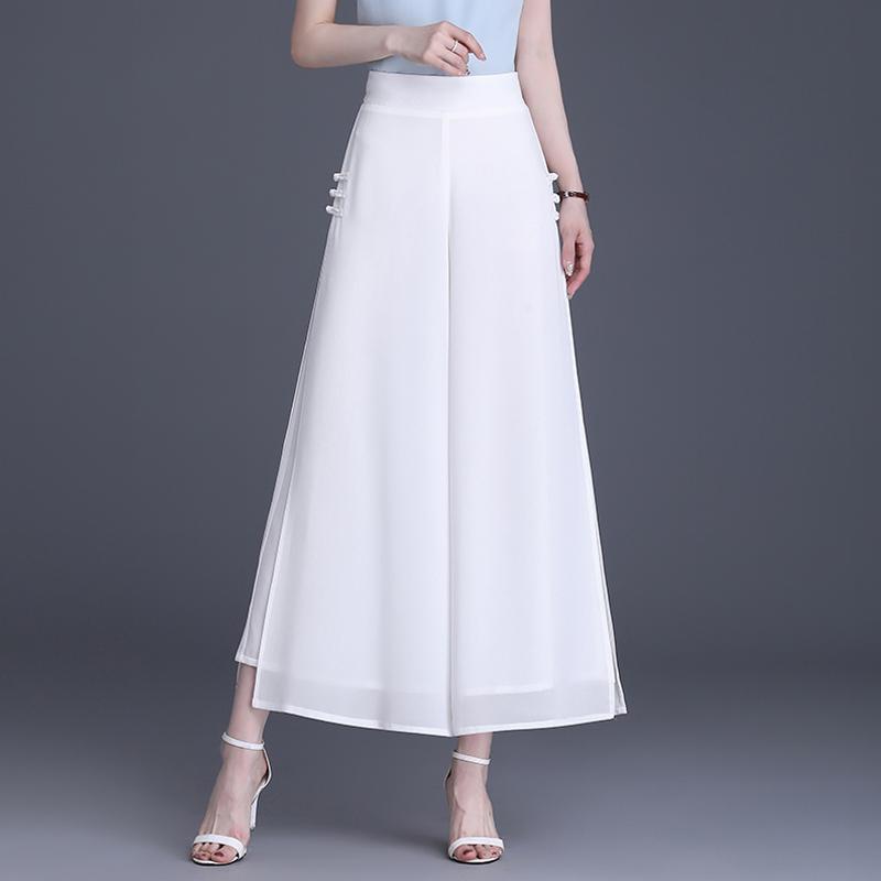 Summer Chiffon High Waist Pants for Women Fashion Wide Leg Pants Ladies Vintage Clothes